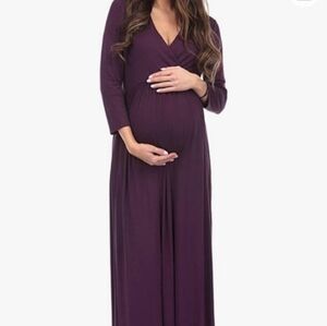 Mother Bee Maternity Wine (Plum) Short Sleeved Maxi Dress